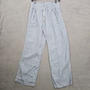 Athleta Cabo Linen Wide Leg Pants Blue Drawstring Coastal Relaxed Size 8